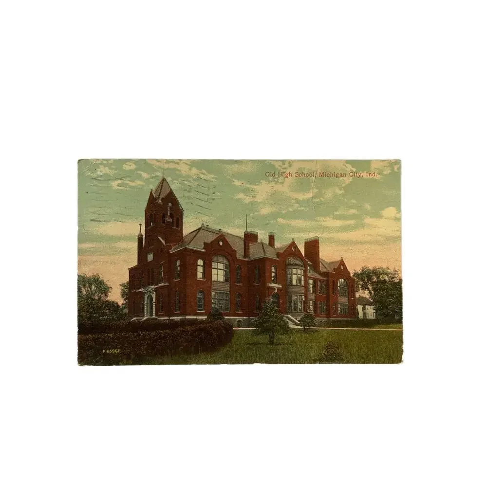 Atq 1919 Ephemera Postcard High School Michigan City IN Souvenir Printed Litho